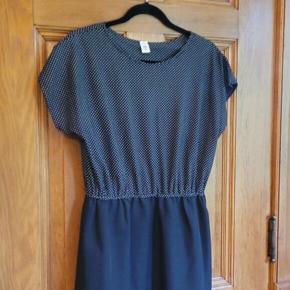 Union‑Made ILGWU Navy Polka‑Dot Dress 60s/70s Elastic Waist Midi ~Sz 8 - Picture 2 of 10